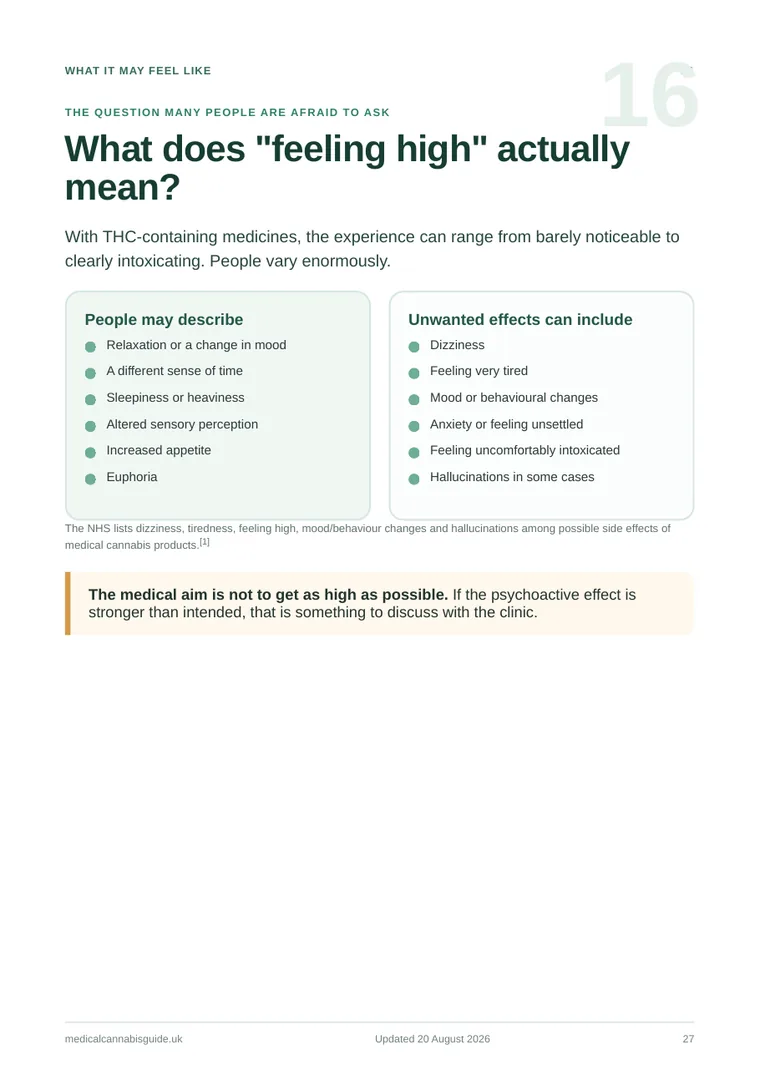 Guide page explaining what feeling high may mean with THC-containing medicines